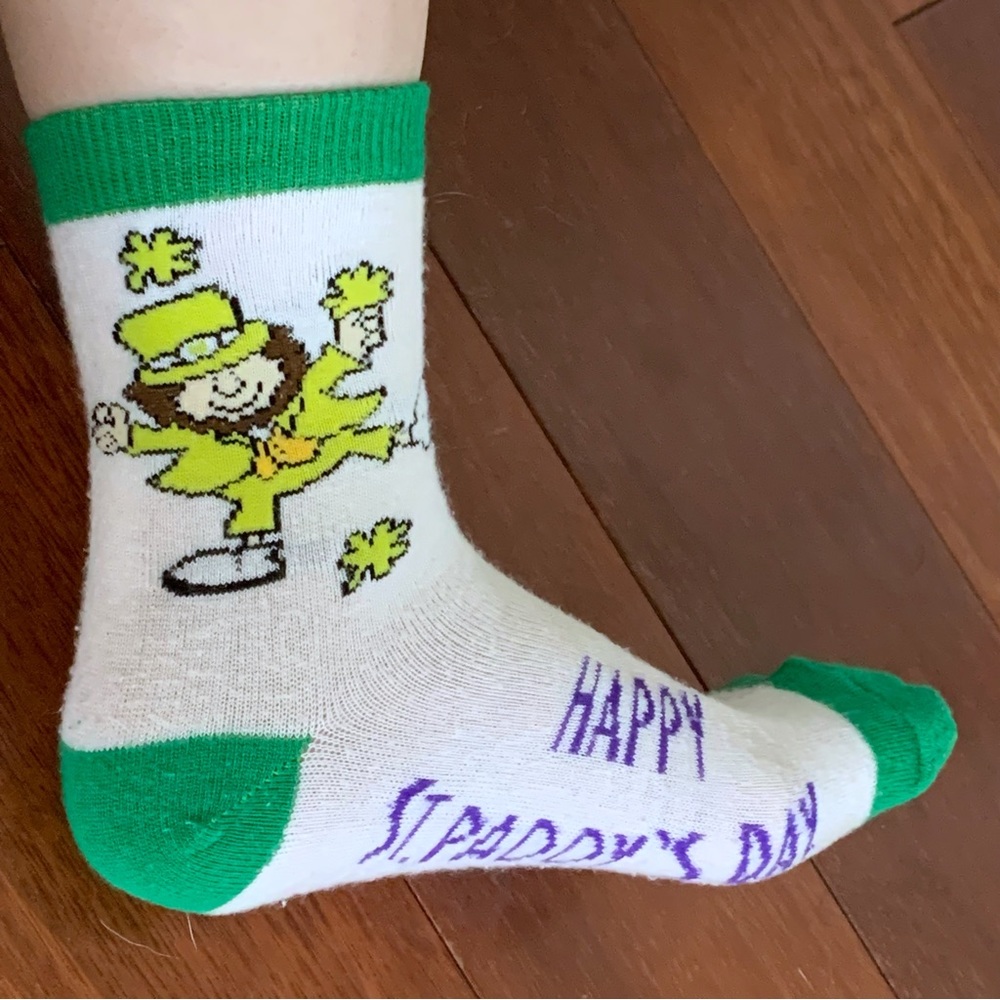 Green white leprechaun crew socks St. Patrick’s Day Irish shamrock lucky festive
